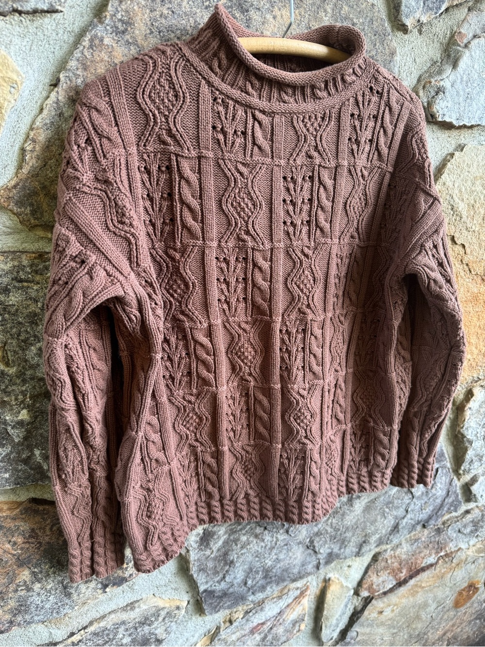 L.L.Bean Signature Brown Cotton Fisherman Rollneck Cable Knit Sweater M